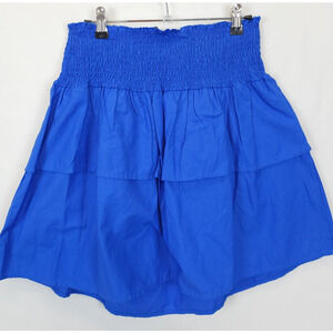 Short Layered Skirt Smocked Pleated Pull On Women XS Blue Preppy Beachy